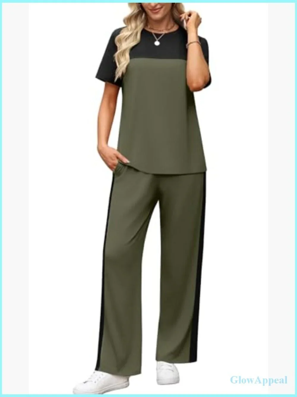 Two Piece Lounge Set Matching Wide Leg Pants Casual Travel Outfit